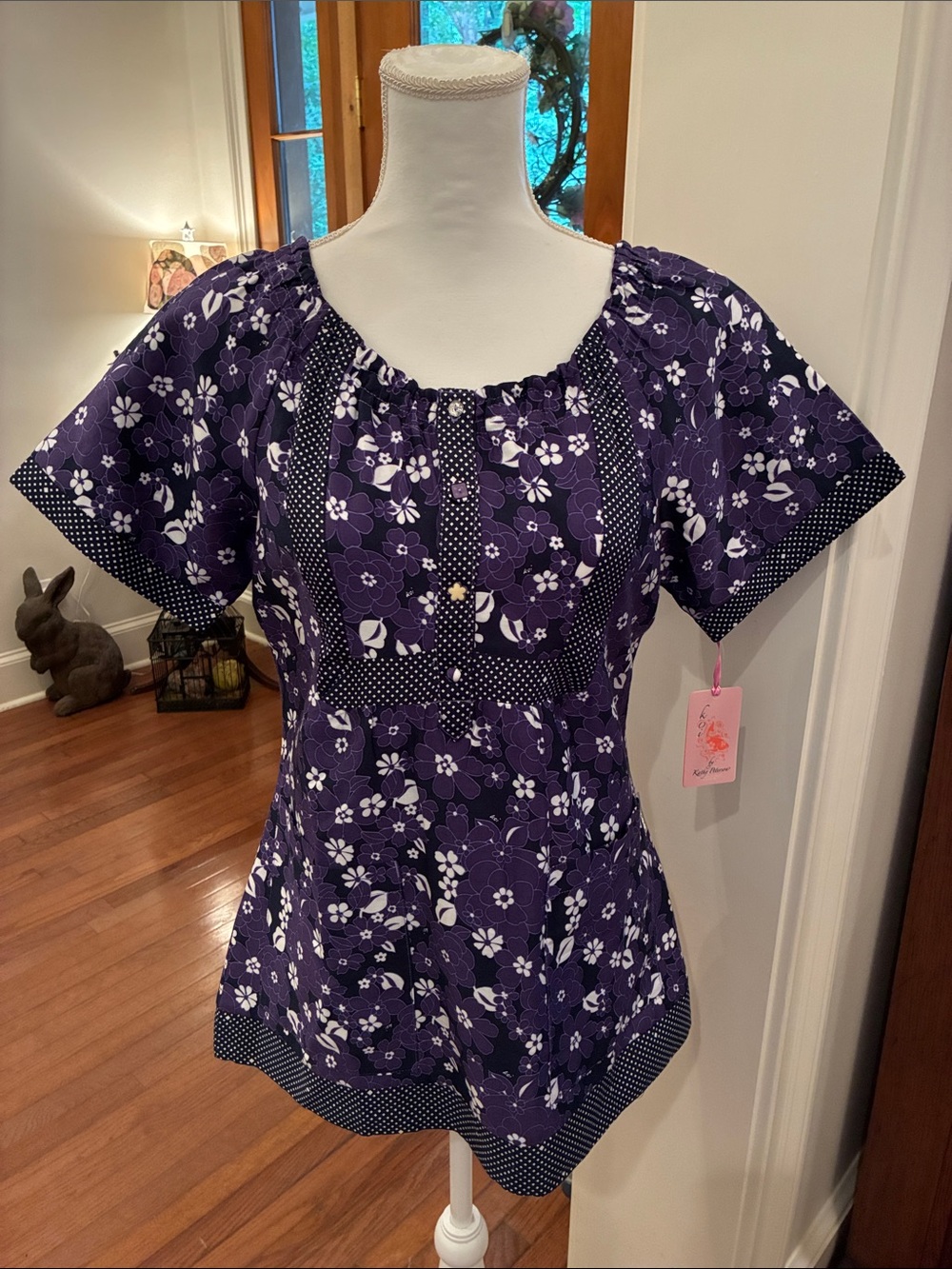 Koi Scrub Tops (3)  Pinks/Purple. Feminine, Boho gathered fit. NWT S - Picture 7 of 8